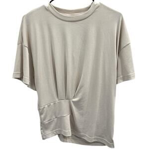 OGL Beige Modal Blend Twist Waist Short Sleeve Tucked Tee Large NWT Staple Cozy